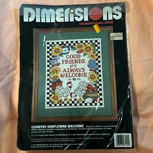 Dimensions stamped cross stitch kit 3140 Country Sunflower Welcome New chickens